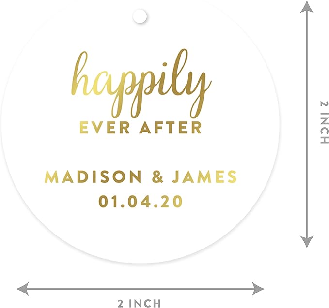 Andaz Press Personalized Round Circle Wedding Gift Tags, Metallic Gold Ink - Image 3