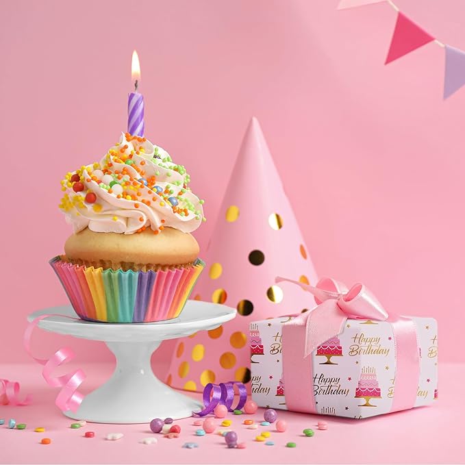 Aimyoo Pink Birthday Wrapping Paper Roll - Image 5