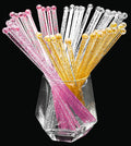 100-PCS Gold Pink Silver Glitter Plastic Swizzle Sticks, Crystal Cake Pops by hapray