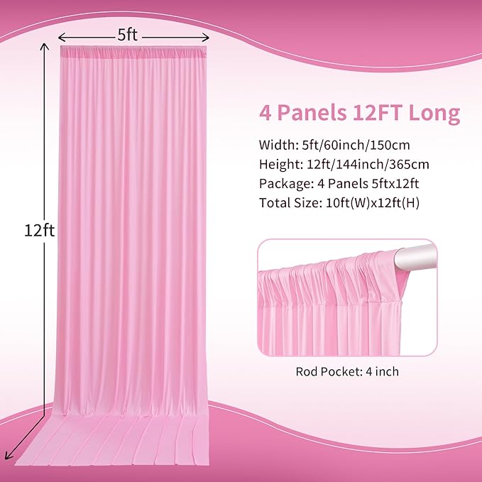20×12ft Wrinkle Free Pink Backdrop Curtain - Image 4