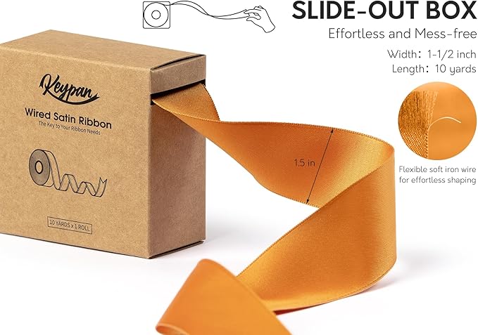 Orange Satin Ribbon Double-Faced Wired Ribbons - Image 2