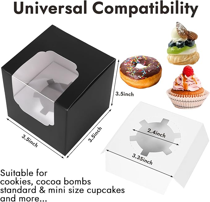JCD 70 packs Black Cupcake Boxes Individual Cupcake Container 3.5" x 3.5" x - Image 4