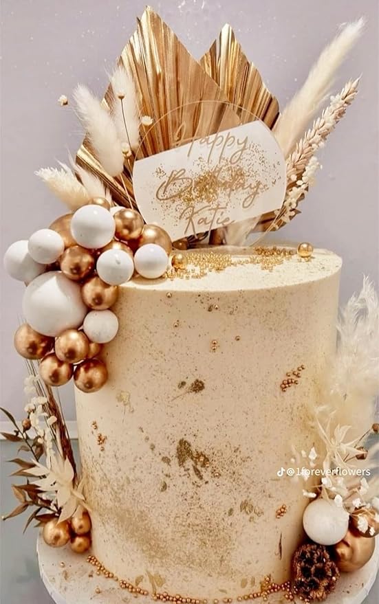 JeVenis Champagne Cake Decoration Gold Balls Cake Decoration Gold Palm Leaves by JeVenis