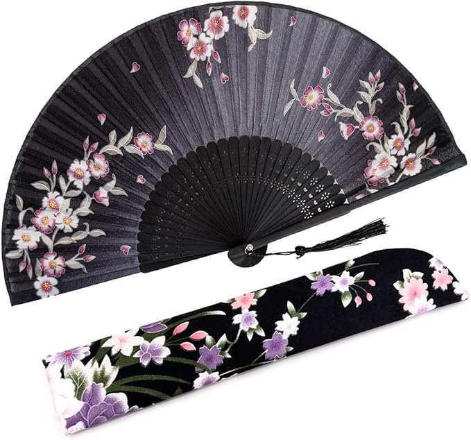 Amajiji 8.27" Hand Held Bamboo Silk Folding Fan Hand Fan, Chinese/Japanese by Amajiji