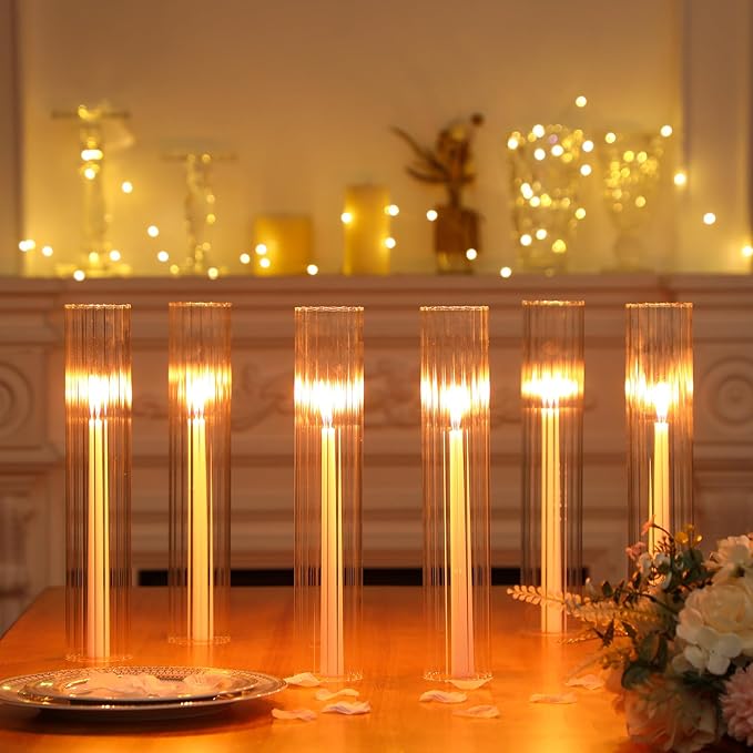 12 Pcs Hurricane Glass Candle Holders 2.5 x 14 Open Ended Tube Ribbed Shade - Image 4