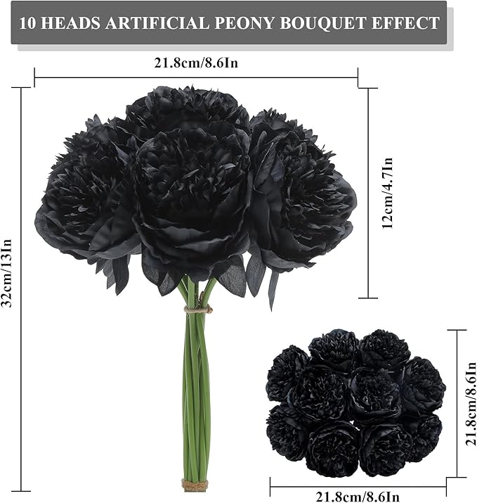 U'Artlines 10 Heads Artificial Peony Silk Flower Leaf Home Office Wedding Party - Image 2