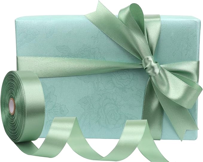 Sage Green Solid Satin Ribbon 1 Inch 50 Yards Solid Polyester Fabric Ribbon - Image 5