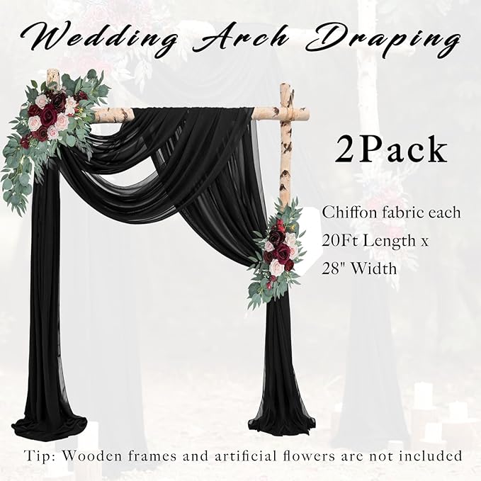 20Ft Length x 28" Width 2 Panels Wedding Arch Draping Fabric Black Arch Drapes - Image 6