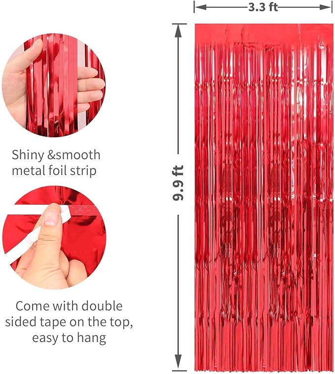 Crosize 8 Pack 3.3 x 9.9 ft Red Foil Fringe Curtains Party Decorations - Image 3