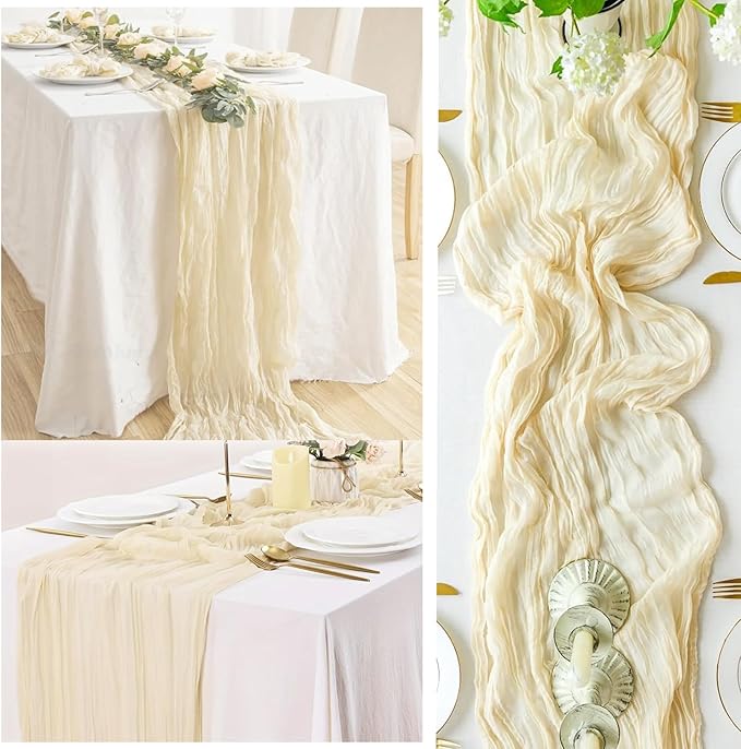 10FT 20 Pack Beige Cheesecloth Table Runner 20 x 120 Inch Long Rustic Gauze - Image 6