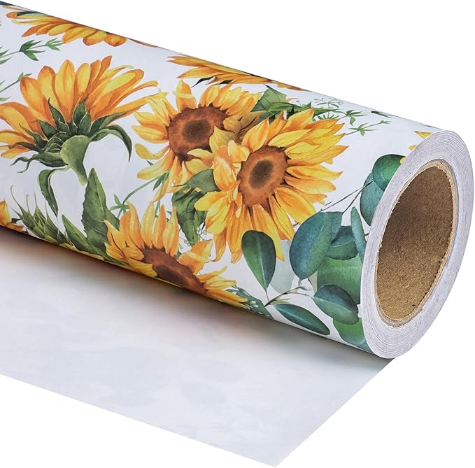 WRAPAHOLIC Kraft Sunflower Wrapping Paper Roll - Image 3