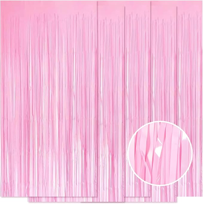 5 Pack Pink Foil Curtain Backdrop 3.2ft x 8.2ft Tinsel Foil Fringe Curtains by Ohiyoo