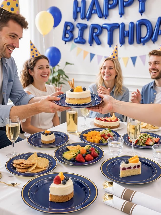 350PCS Blue and Gold Plastic Plates - Image 6