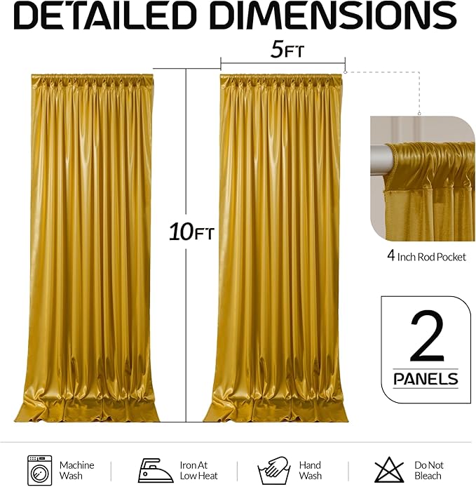 Golden Brown Satin Backdrop Curtains 2 Panels - Image 7
