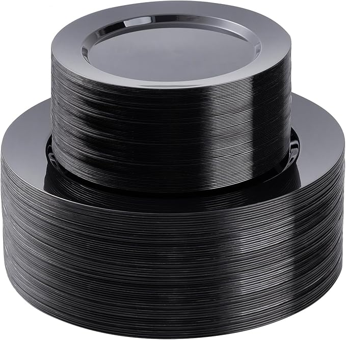 100PCS Black Plastic Plates Set, 50 10.25 inch Dinner Plates and 50 7.5 inch by BESTSTAR