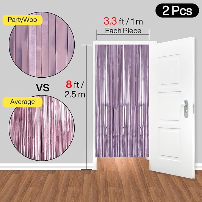 ParyWoo Light Purple Streamers 2pcs Tinsel Backdrop 8.2FT Metallic Lavender - Image 6