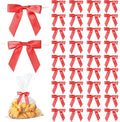 50Pcs Red Twist Tie Bows for Gift Wrapping 2.5" Satin Ribbon Bow for Treat Bags by TULOBI