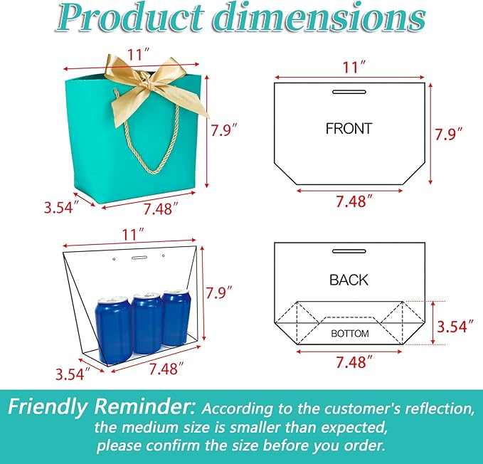 HUAPRINT Gift Bags with Handles, 7.48×3.54×7.9 inches, Party Favor Bags with - Image 2