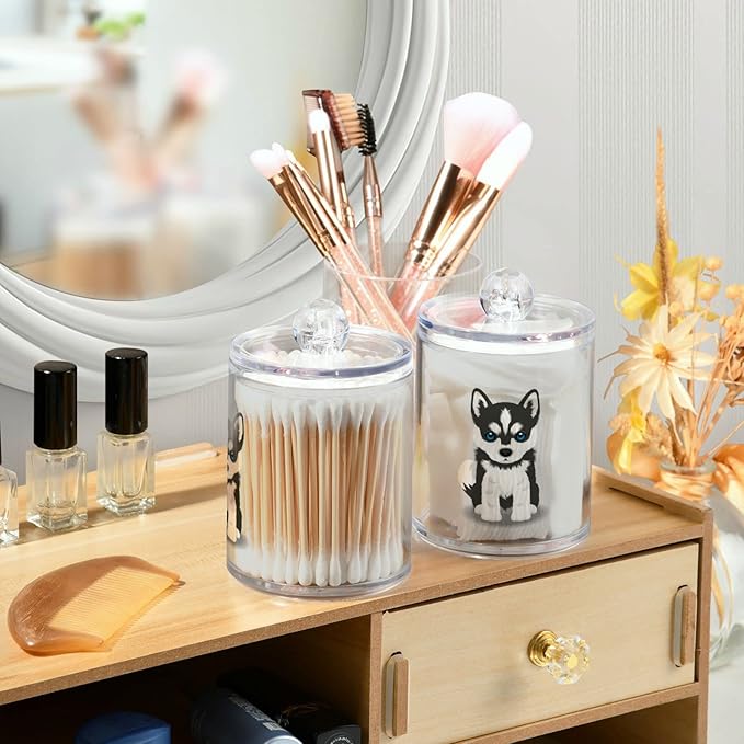 2 Pack Qtip Dispenser Apothecary Jars Dog Bathroom Organizer, Siberian Husky - Image 6