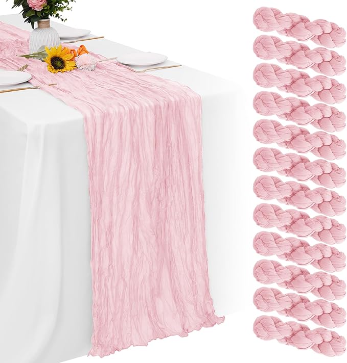 Aktor 12 Pack Pink Table Runner Boho Cheesecloth Table Runner Semi Sheer Gauze by Unknown