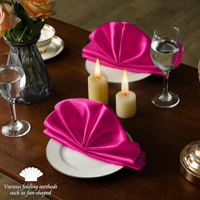 Manyshofu 60 Pieces Hot Pink Satin Napkins - Image 6