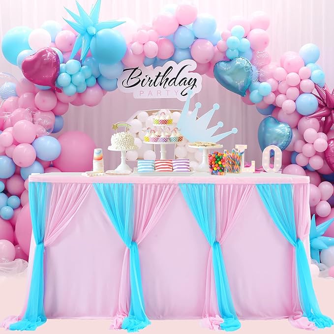 14ft Pink and Blue Table Skirt for Rectangle Tables or Round Tables Tulle Tutu - Image 3