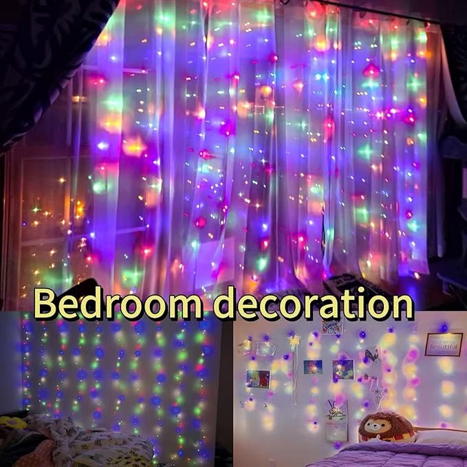 300LED Fairy Curtain Lights, 9.8x9.8Ft Warm White USB Plug in 8 Modes & Timer - Image 2
