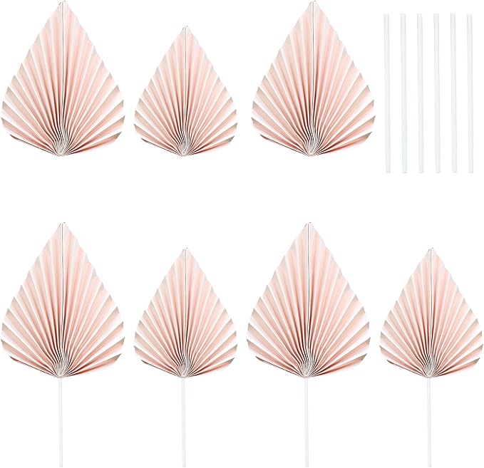 Gyufise 6Pcs Paper Palm Fan Cake Toppers Palm Leaf Fan Cake Topper Palm Spear - Image 3