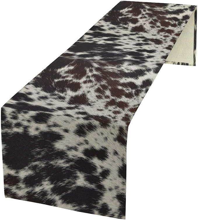 Cow Print Table Runner, Country Farm Animal Fur Skin Pattern Western Style by ShiTingYu