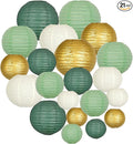 ADLKGG Sage Green Gold Paper Lanterns Decorative, Round Hanging Paper Lanterns by ADLKGG