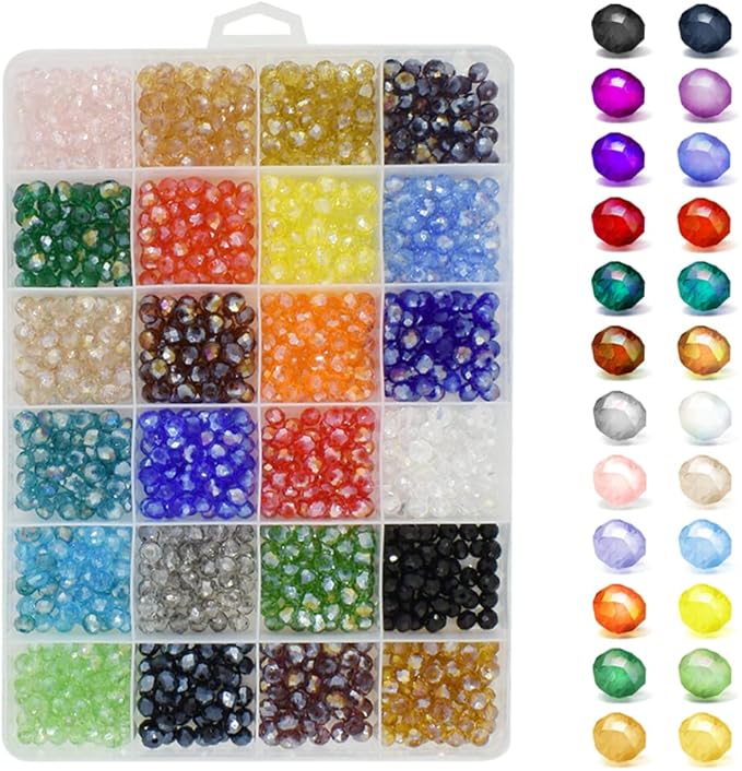 6mm 1200Pcs Briolette Faceted AB Crystal Glass Beads 24 Colors Rondelle Shape by SHRJ