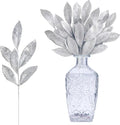 GREENTIME 12 Pack Artificial Silver Glitter Leaves 13" Fake Christmas Picks by Greentime