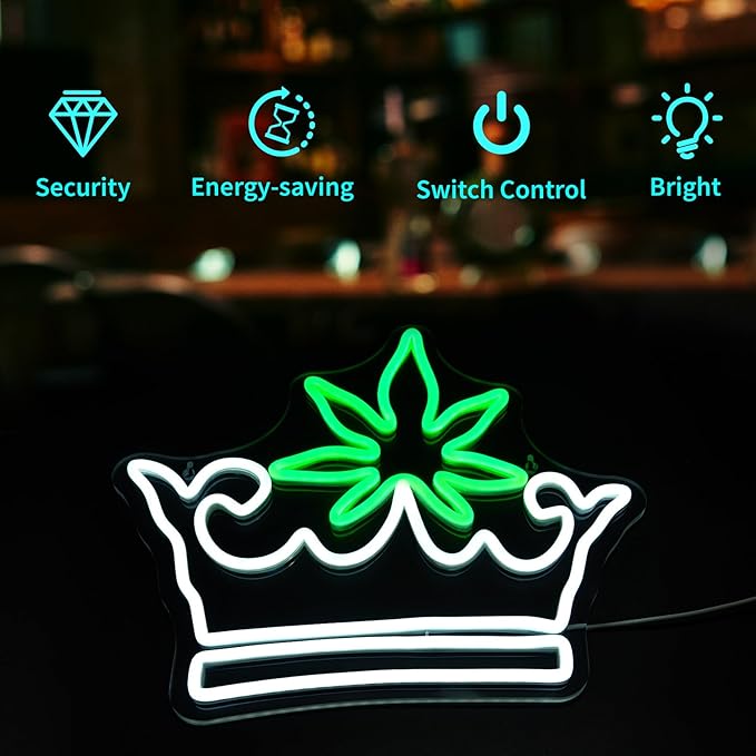 Leaf Crown Neon Signs for Wall Decor Green White LED Neon Sign for Room Neon - Image 4