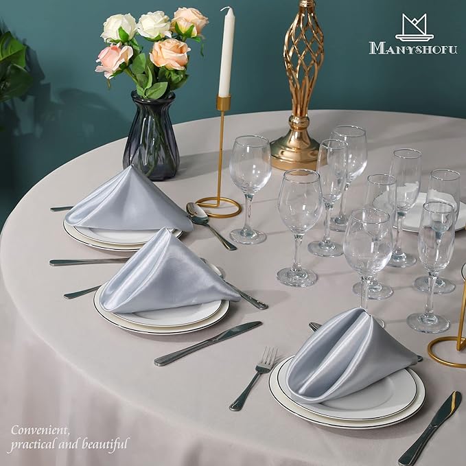 Manyshofu 60 Pieces Silver Satin Napkins - Image 7