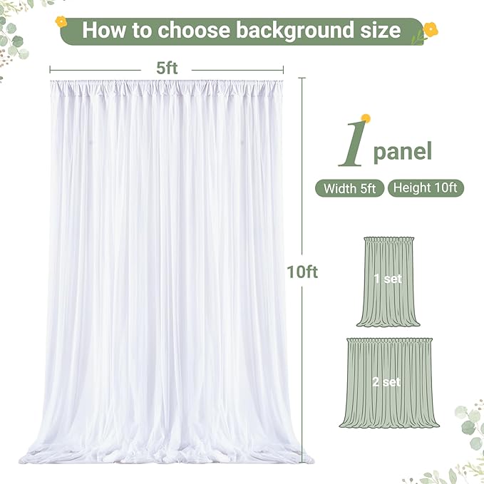 White Tulle Backdrop Curtain for Parties Wedding, 5ft x 10ft Wrinkle Free - Image 7