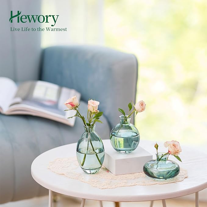 Glass Bud Vases Set of 6, Hewory Cute Green Small Vases Handmade, Mini Glass - Image 4