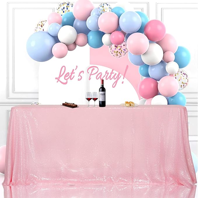 SquarePie Sequin Tablecloth 50 x 72 Inch Pink Sparkly Table Linen by SquarePie