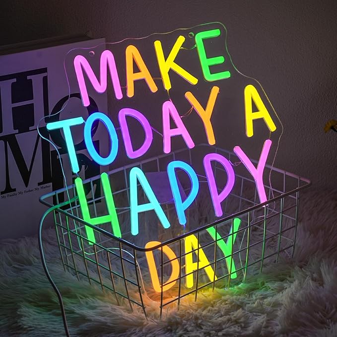Make Today A Happy Day Neon Sign, Inspirational Colorful Letter Neon Light - Image 5