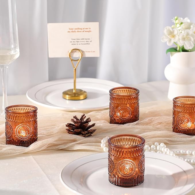 24 Pcs Amber Votive Candle Holders, Glass Tealight Candle Holders - Image 4