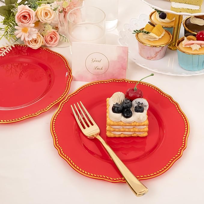 Hioasis 60pcs Red Plastic Plates - Image 7