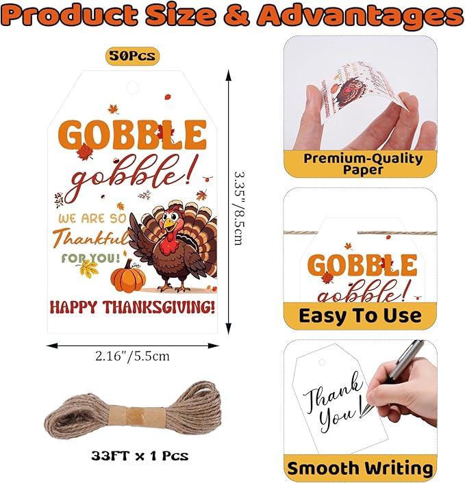 50Pcs Happy Thanksgiving Gift Tags - Image 2