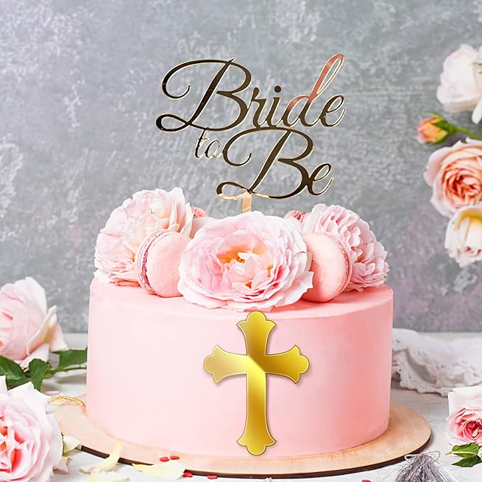 Blulu 16 Pieces Baptism Cake Toppers Crossing Cupcake Toppers Gold Mirror - Image 5