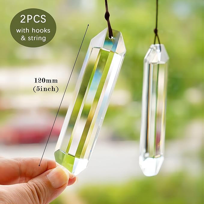 HDCRYSTALGIFTS Set 2 Crystal Suncatchers, 120mm Large Prism Sun Catchers - Image 4