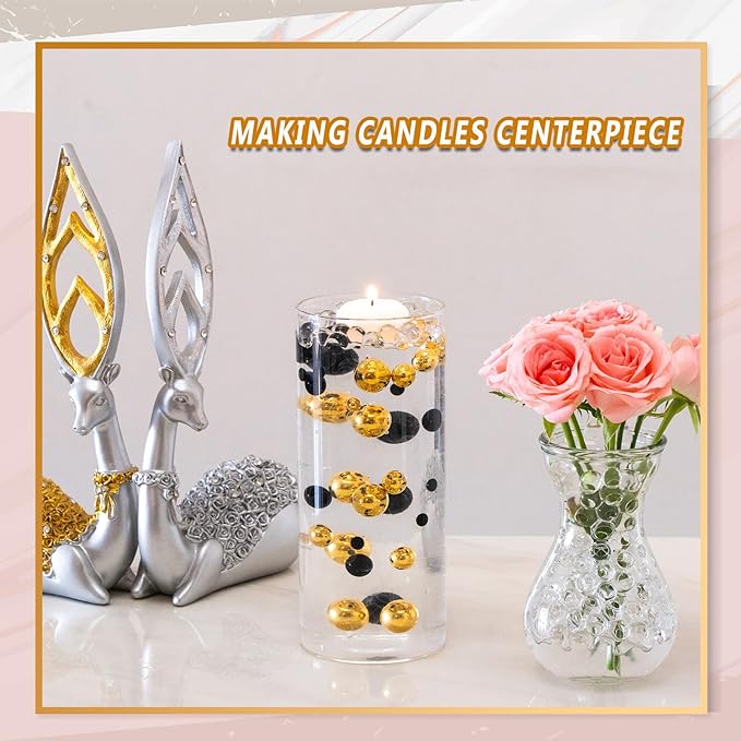 300Pcs Vase Filler Black Brightgold No Hole Faux Pearl Beads - Image 4