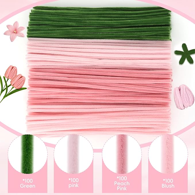 400 Pcs Soft Craft Pipe Cleaners Flowers, 4 Colors Chenille Stems Bulk - Image 6