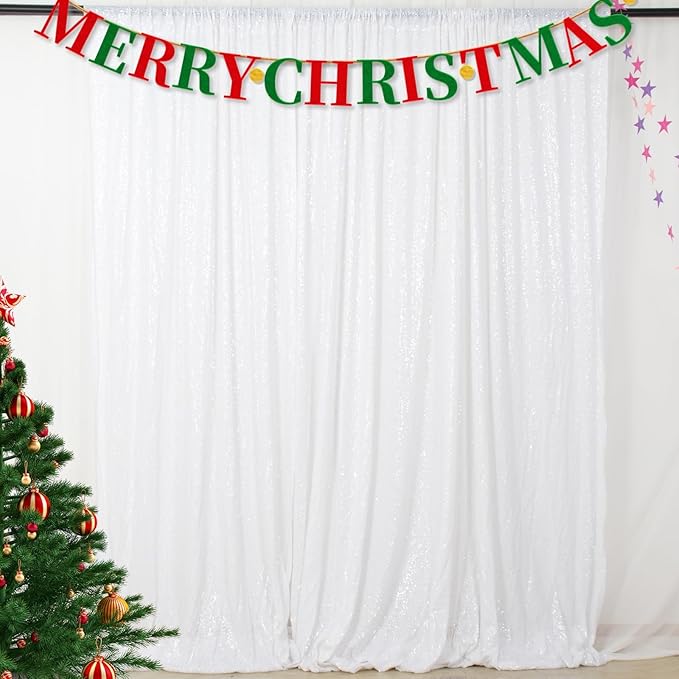 ShinyBeauty Sequin Backdrop 8FTx10FT White Sequin Fabric Backdrop Drapes by ShinyBeauty
