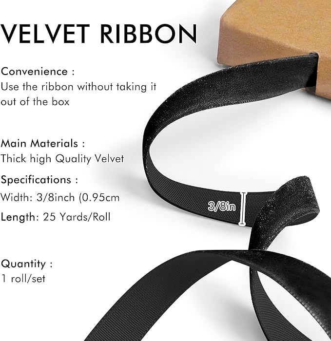 Black Velvet Ribbon 3/8'' 25 Yards - Image 2