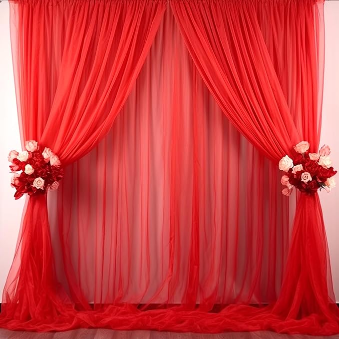 20ft X 10ft Red Tulle Backdrop Curtain by Partisky