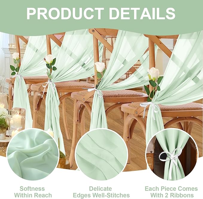 10 Pack 10ft Sage Green Chiffon Table Runners Wedding Table Runner Sheer - Image 3