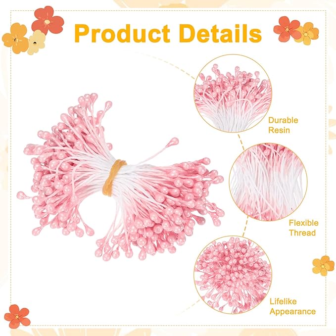 600-Pack Flower Stamens for Crafts, 5mm Double Heads Artificial Pearl Floral - Image 2
